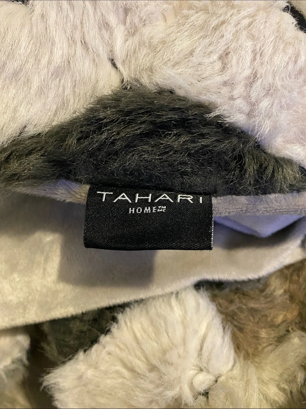 Tahari Chevron Faux Fur Throw Blanket in Cream, Black, Tan, Gray